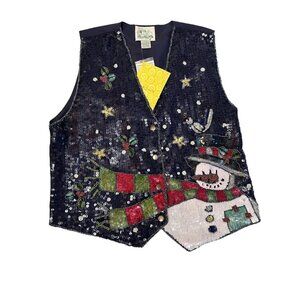 The Quacker Factory Size M Women's Sequin Snowman Holiday‎ Vest